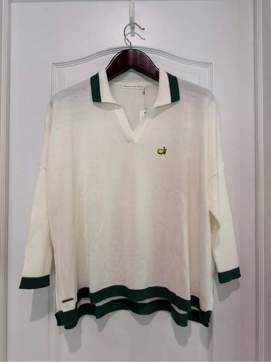Mersea Sweaters - Masters Cream Polo Sweater with Green Trim